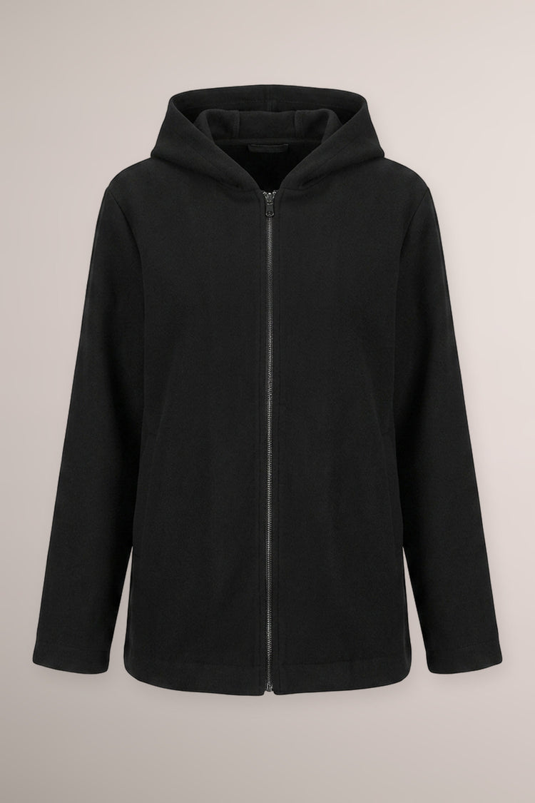 Cappotto corto con zip e cappuccio nero
