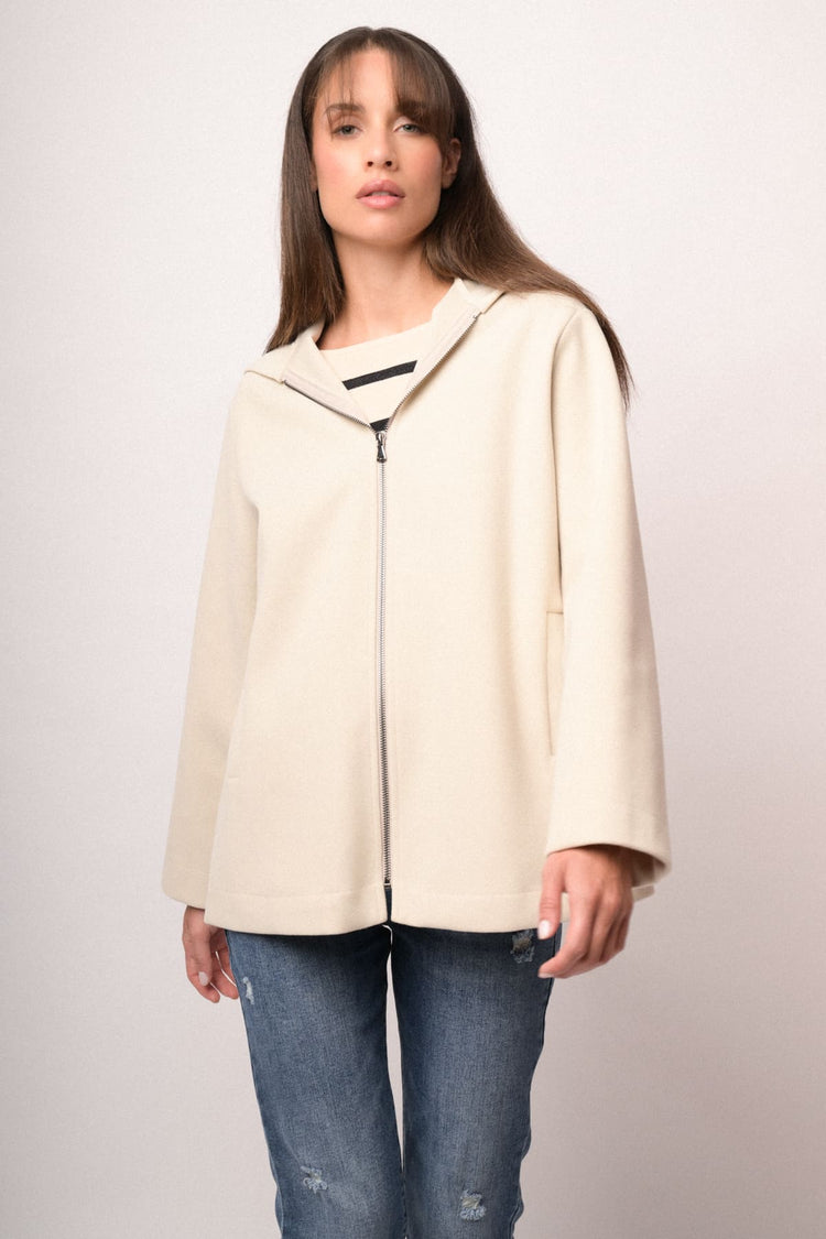 Cappotto corto con zip e cappuccio