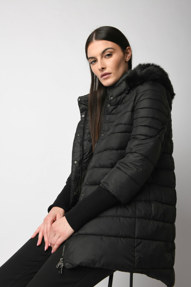 Piumino polsini lurex e similpelliccia