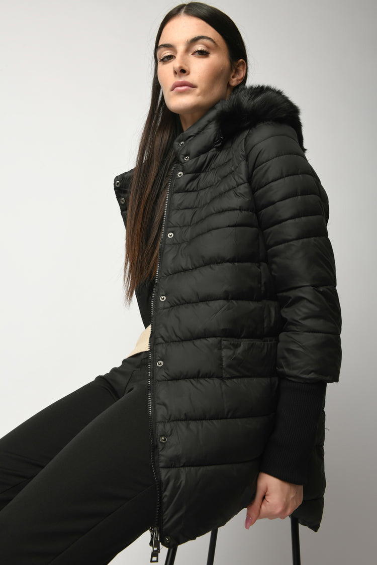 Piumino polsini lurex e similpelliccia