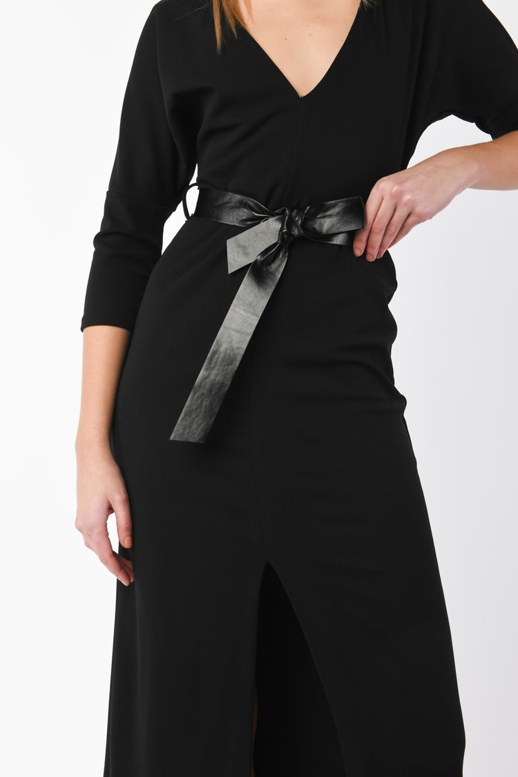 Abito spacco centrale cintura fibbia oro