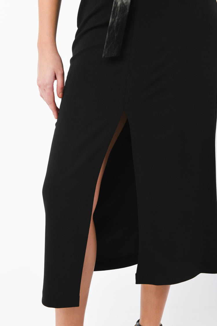 Abito spacco centrale cintura fibbia oro