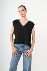 Top con scollo a V in lurex