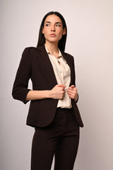 Blazer monopetto cioccolato con maniche crop
