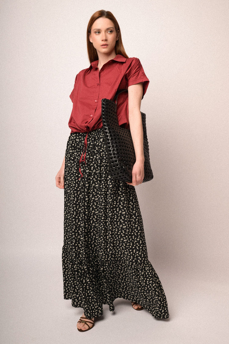 Camicia boxy-fit in cotone bordeaux con coulisse