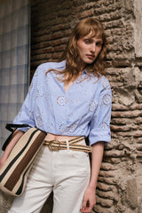 Camicia crop in Sangallo a righe