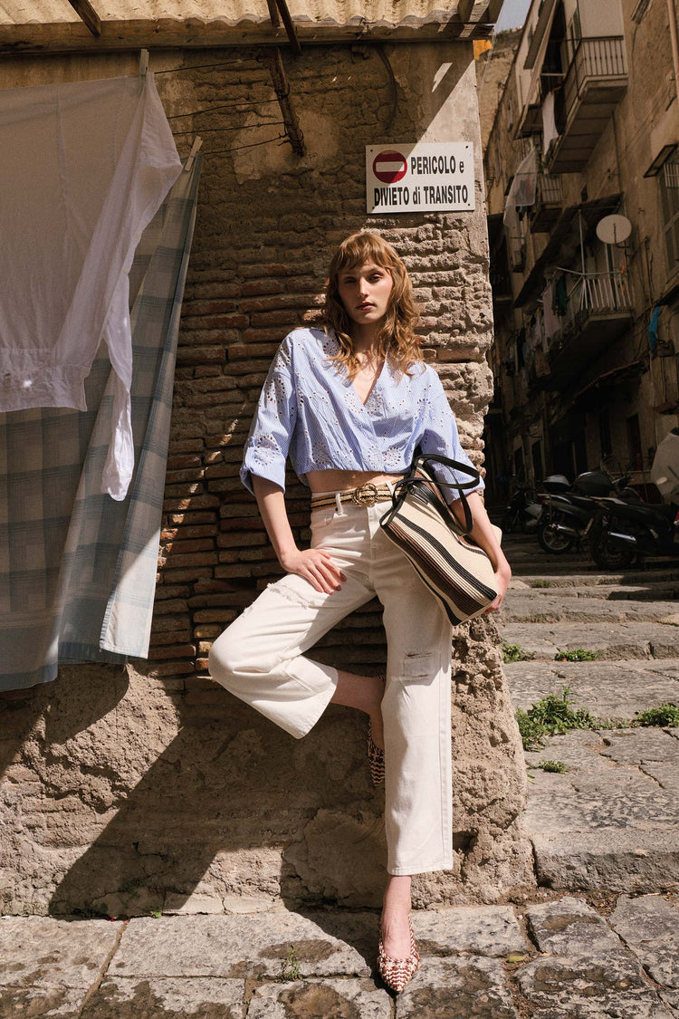 Camicia crop in Sangallo a righe