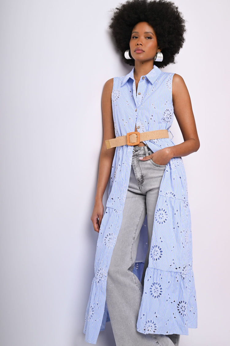 Abito chemisier lungo in Sangallo a righe