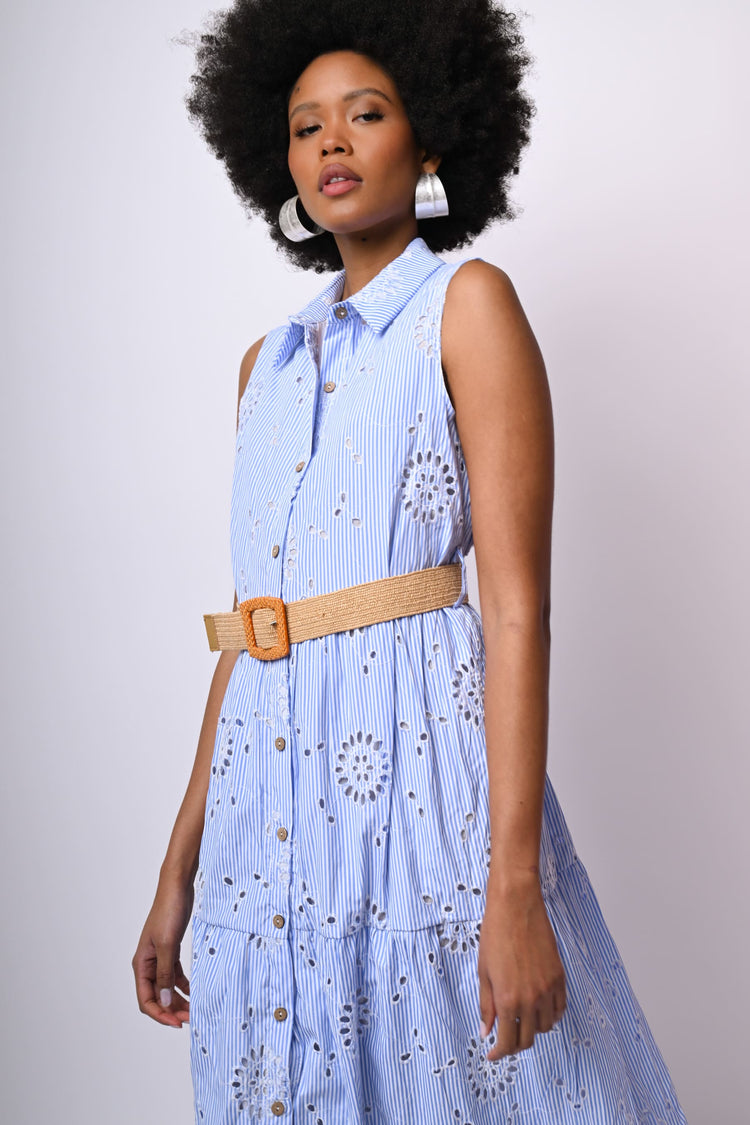 Abito chemisier lungo in Sangallo a righe