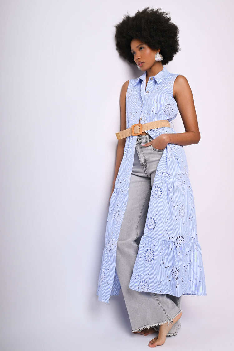 Abito chemisier lungo in Sangallo a righe