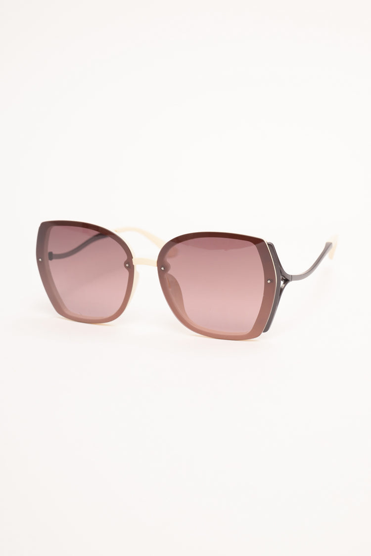 Occhiali da sole squadrati beige e rosa