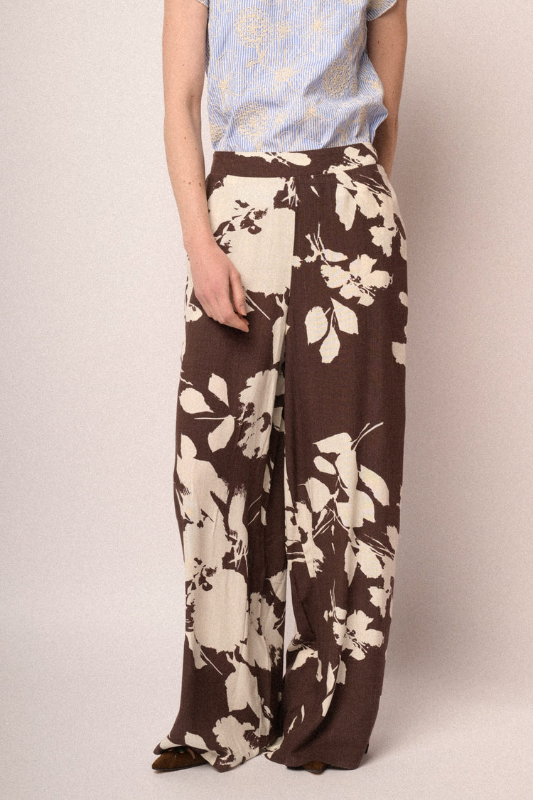 Pantaloni palazzo a fiori marrone