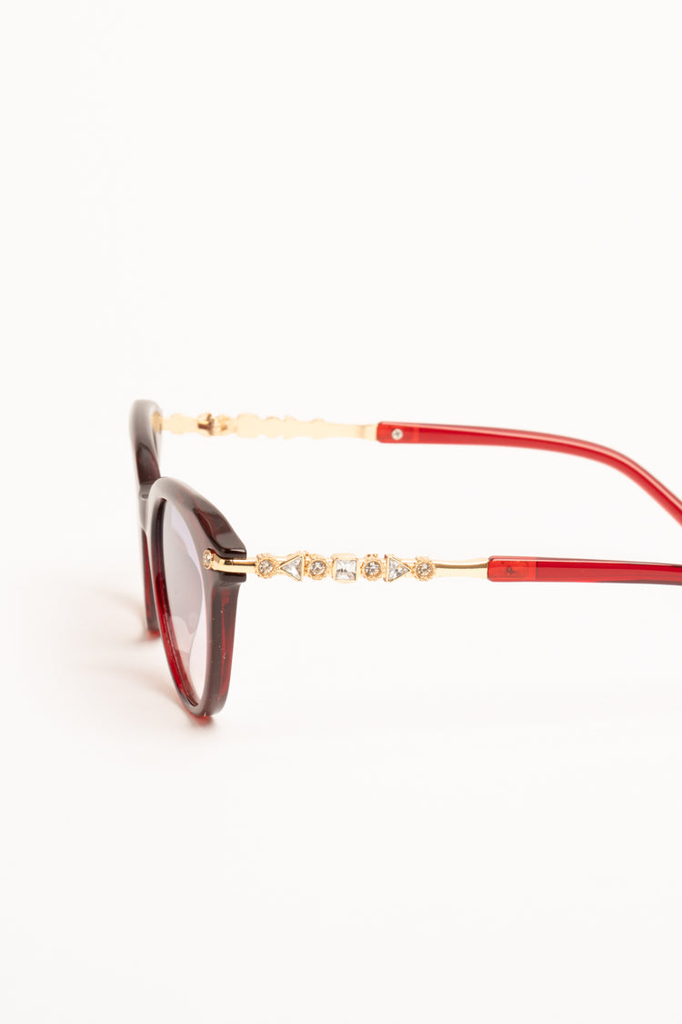 Occhiale da sole rotondi bordeaux con strass