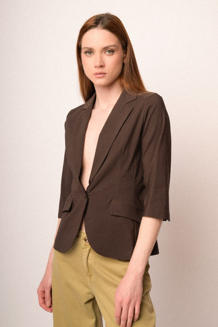 Blazer monopetto misto viscosa cioccolato