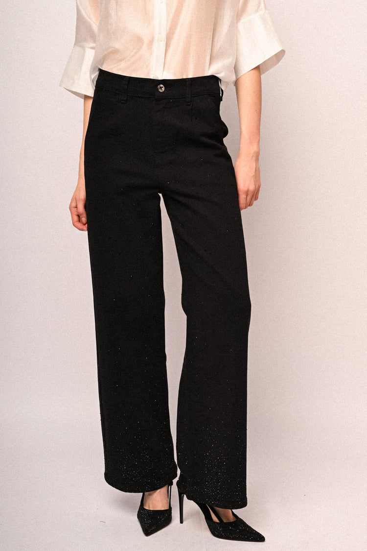 Jeans wide-leg con decorazione strass