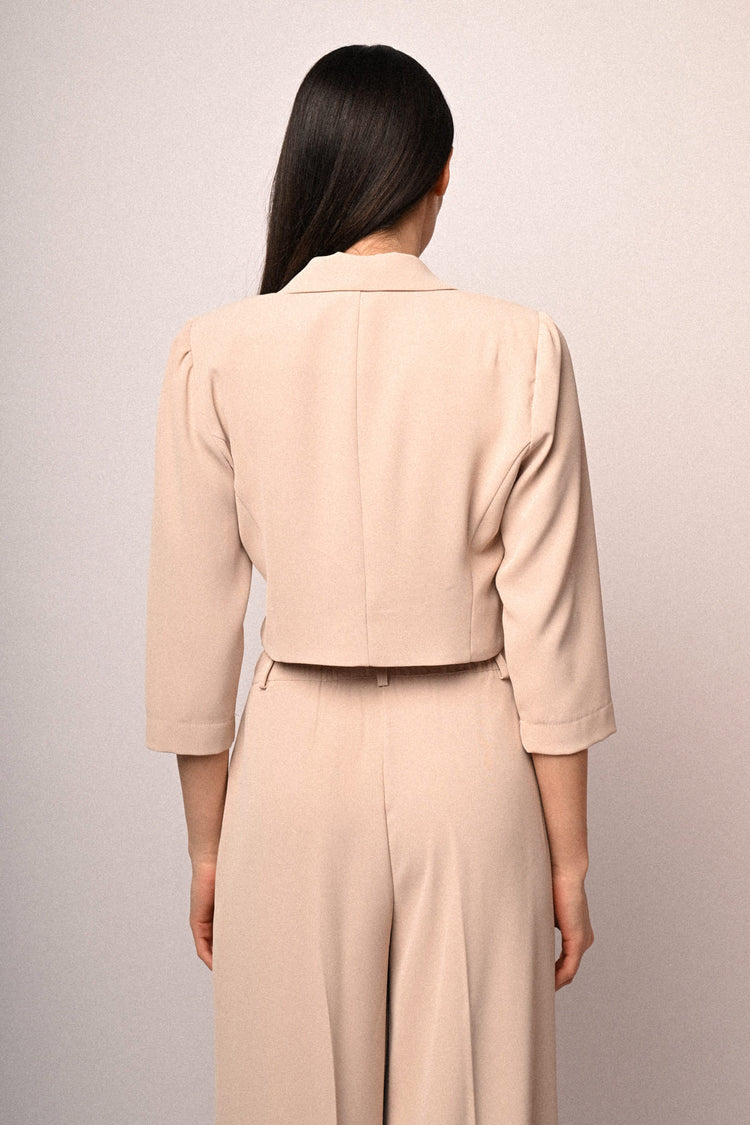 Blazer crop con laccetti in strass