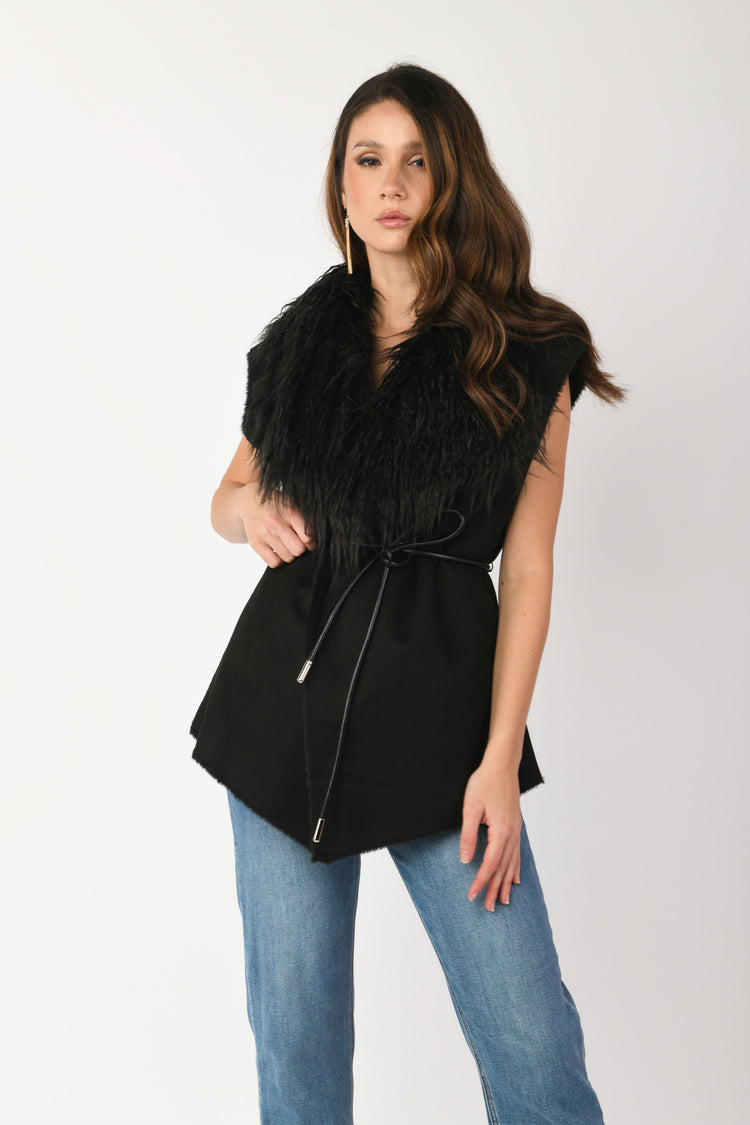 Gilet in maglia e faux fur