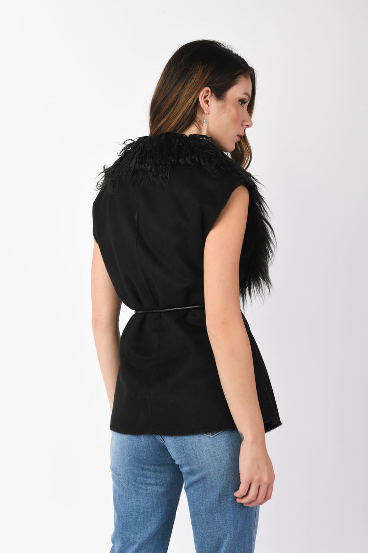 Gilet in maglia e faux fur