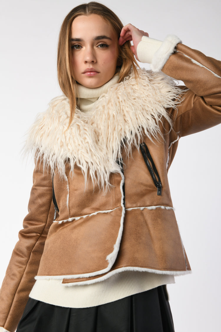 Giacca in similpelle e faux shearling
