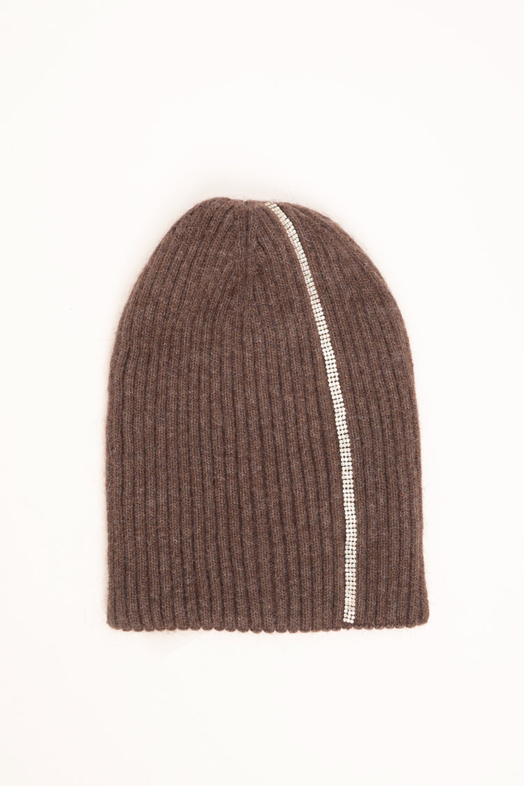 Cappello a coste con strass marrone