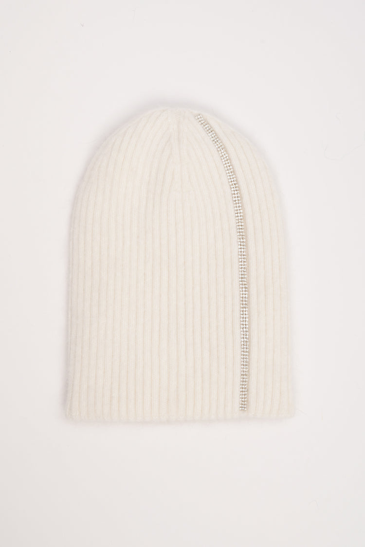 Cappello a coste con strass avorio