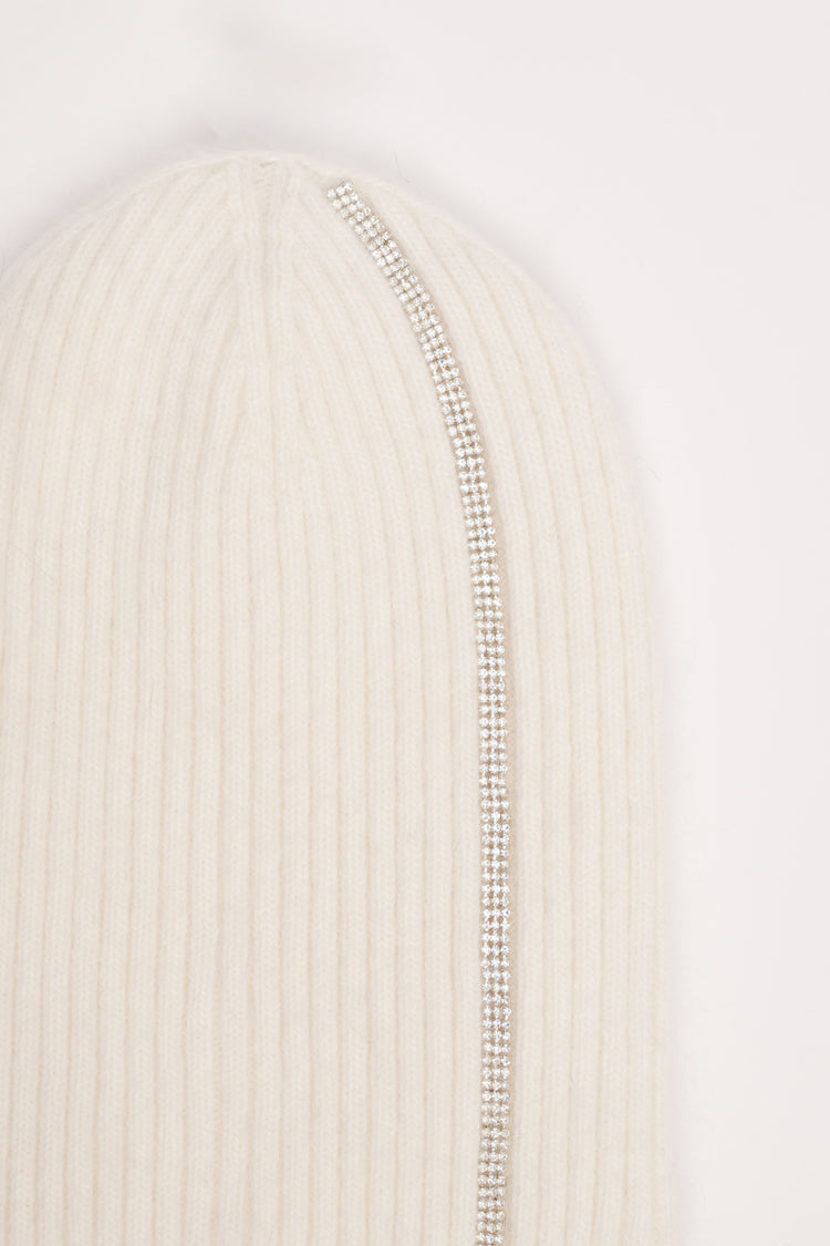 Cappello a coste con strass avorio