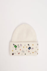 Cappello con applicazioni gioiello avorio