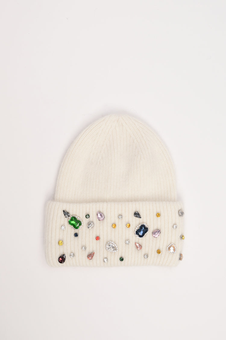 Cappello con applicazioni gioiello avorio
