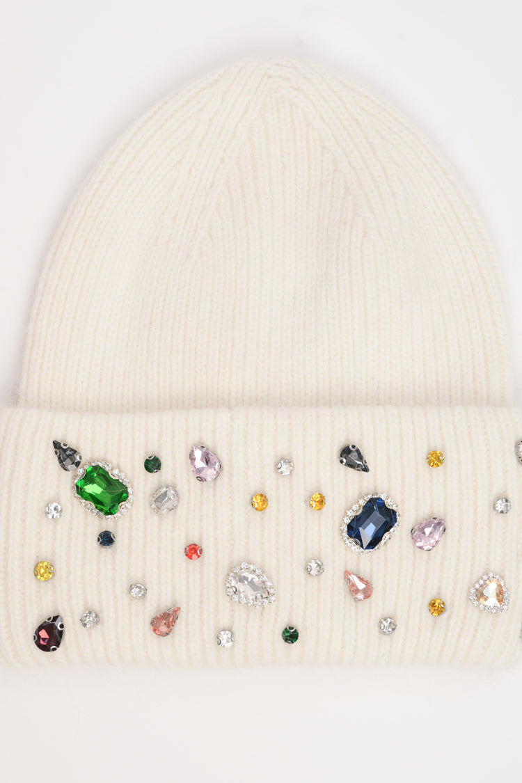 Cappello con applicazioni gioiello avorio