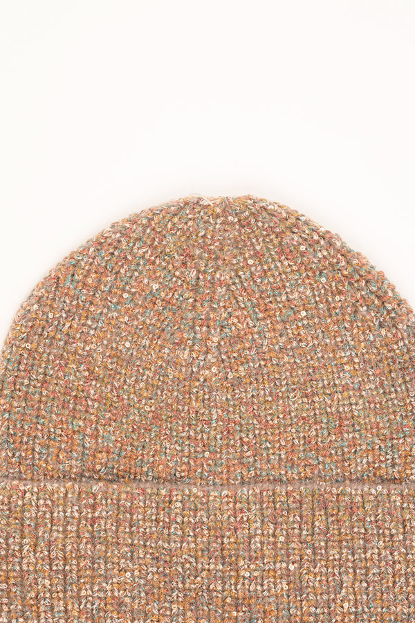 Cappello glitter con risvolto cammello