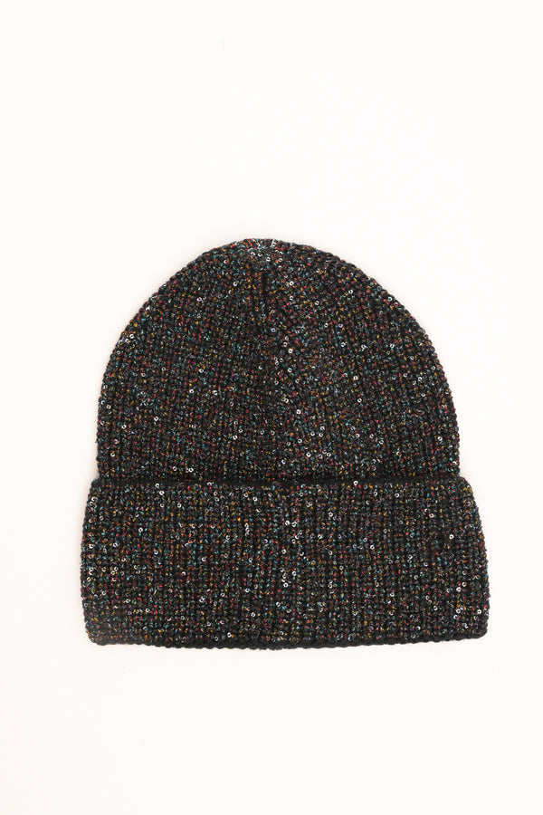 Cappello glitter con risvolto nero