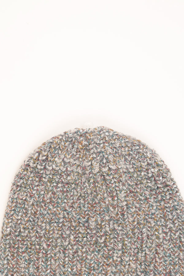 Cappello in maglia con micro paillettes grigio