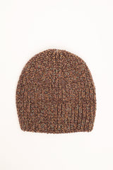 Cappello in maglia con micro paillettes marrone-rame
