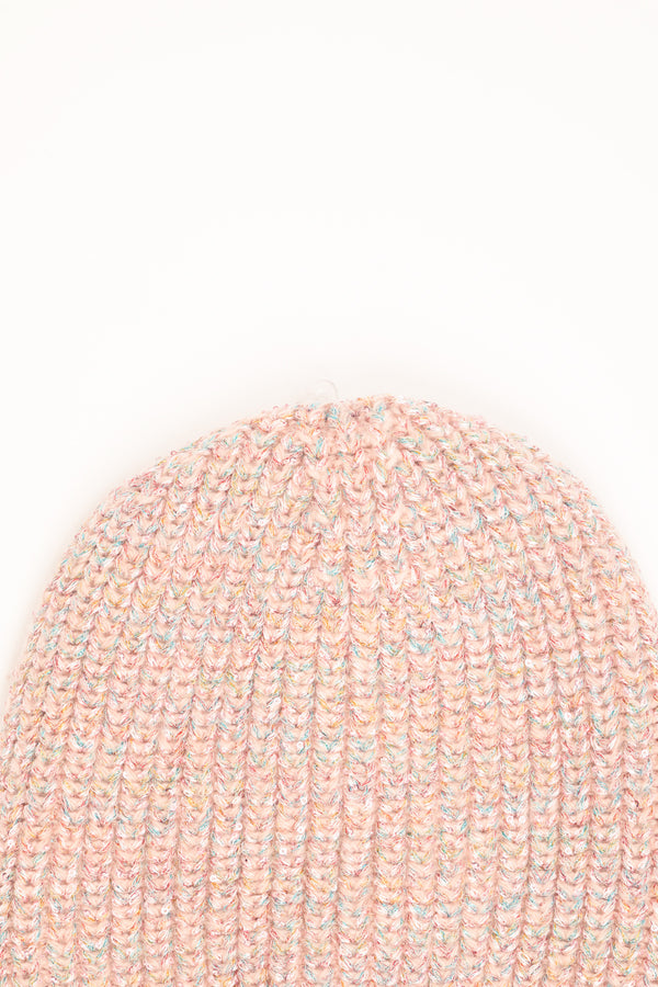 Cappello in maglia con micro paillettes rosa