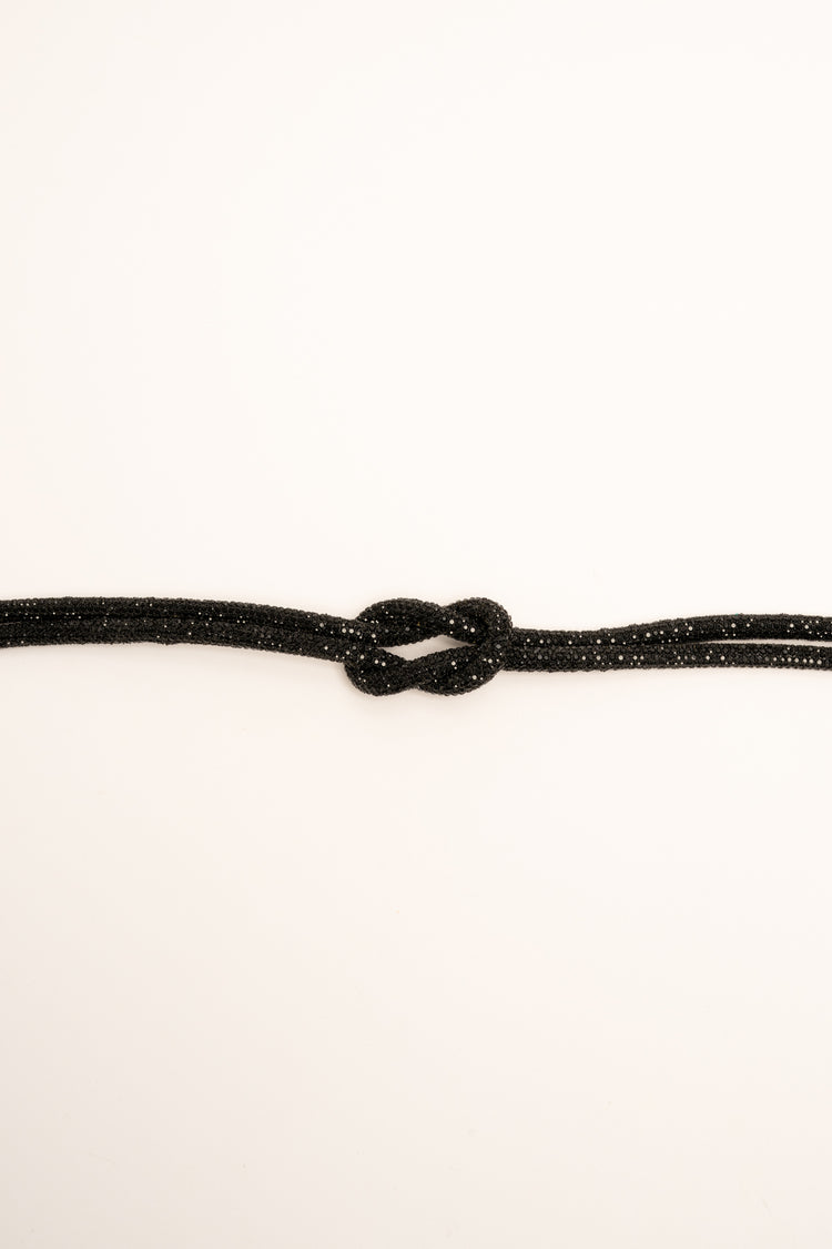 Cintura gioiello nera con nodo e strass