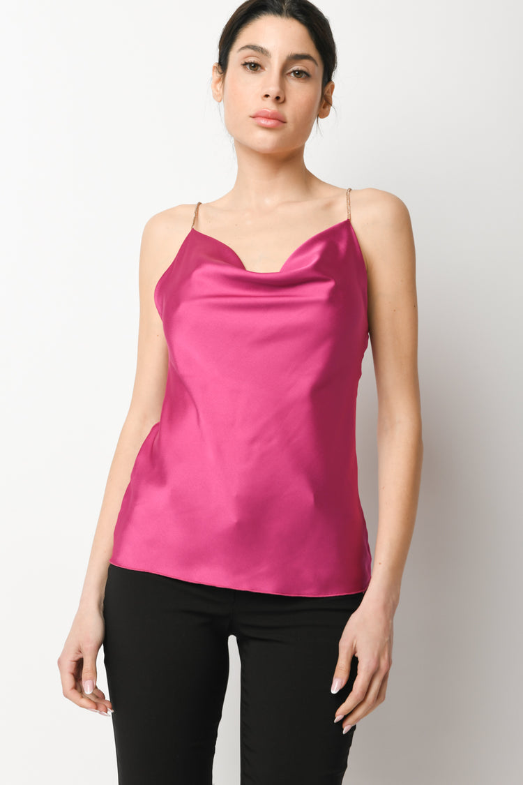 Top in raso con spalline gioiello