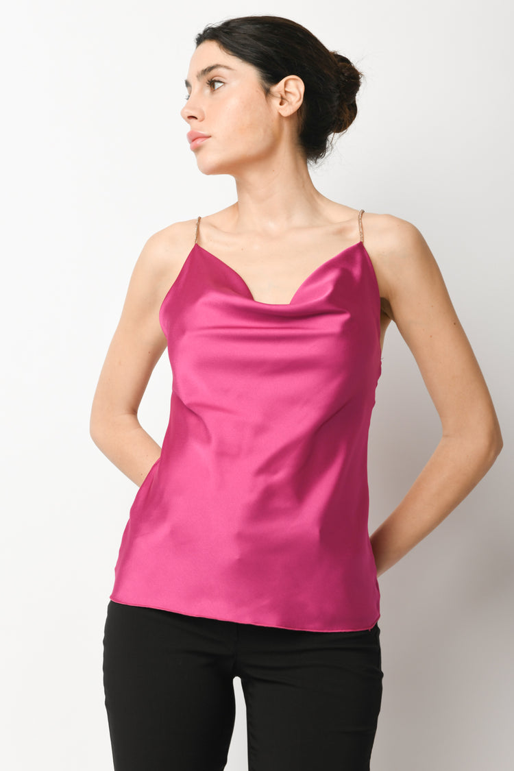 Top in raso con spalline gioiello