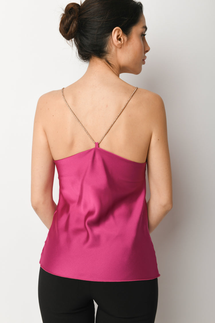 Top in raso con spalline gioiello