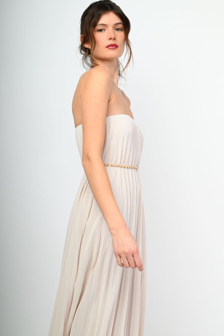 Abito lungo in tessuto plissé