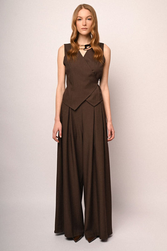 Pantaloni palazzo con pinces e rosa 3D