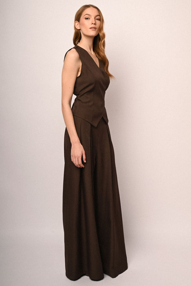 Pantaloni palazzo con pinces e rosa 3D