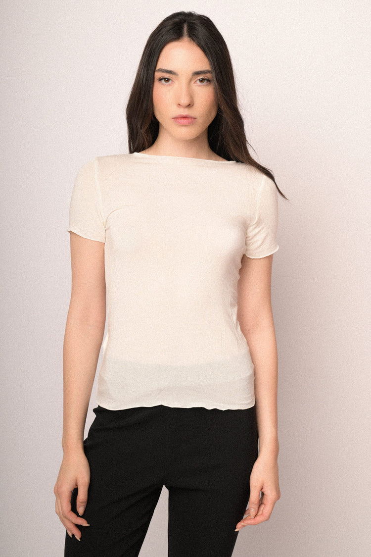 T-shirt in viscosa e seta bianca