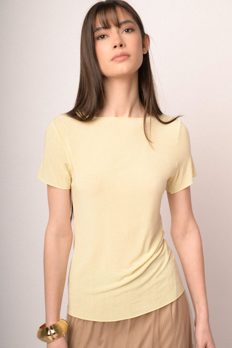 T-shirt in viscosa e seta giallo burro