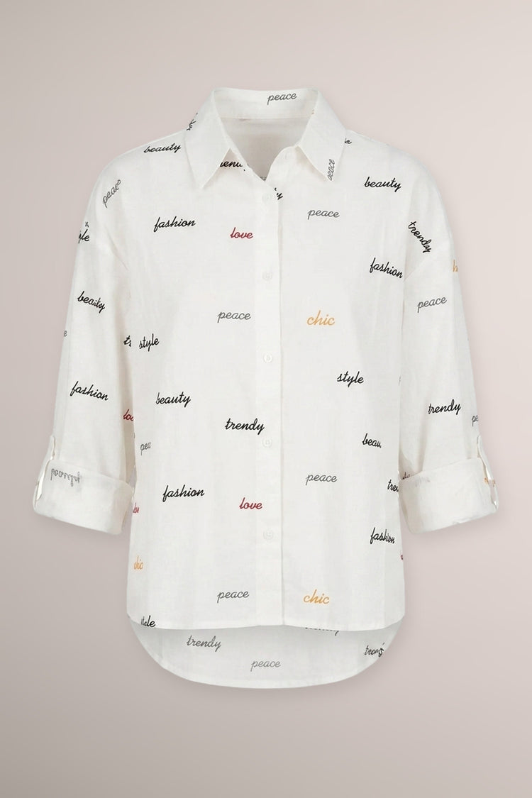 Camicia bianca in cotone con ricami lettering