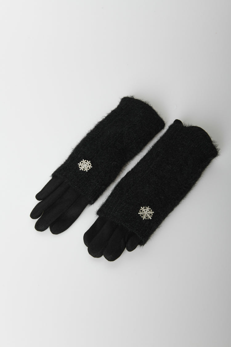 Guanti in maglia a trecce con cristallo