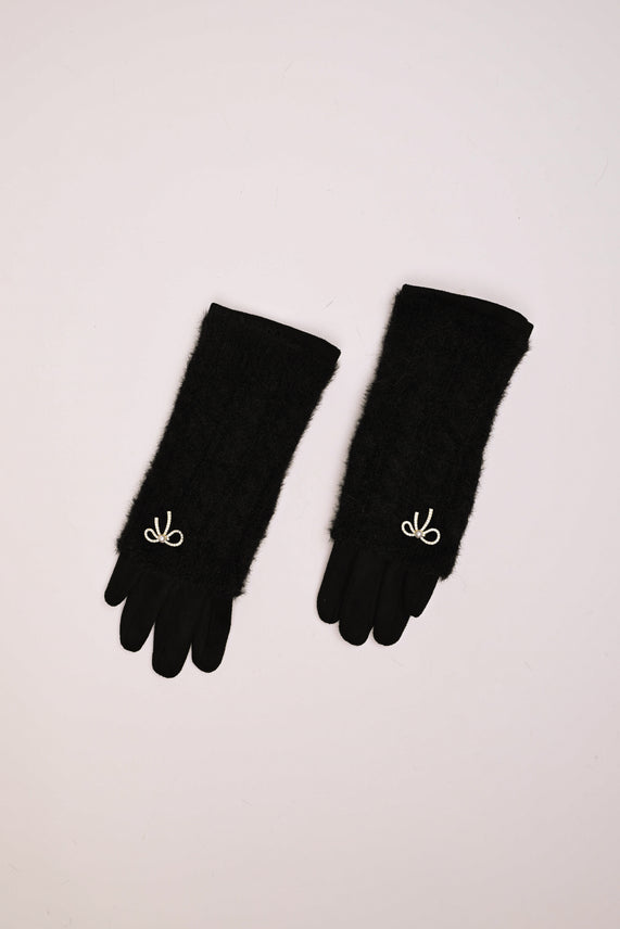 Guanti con fiocco strass