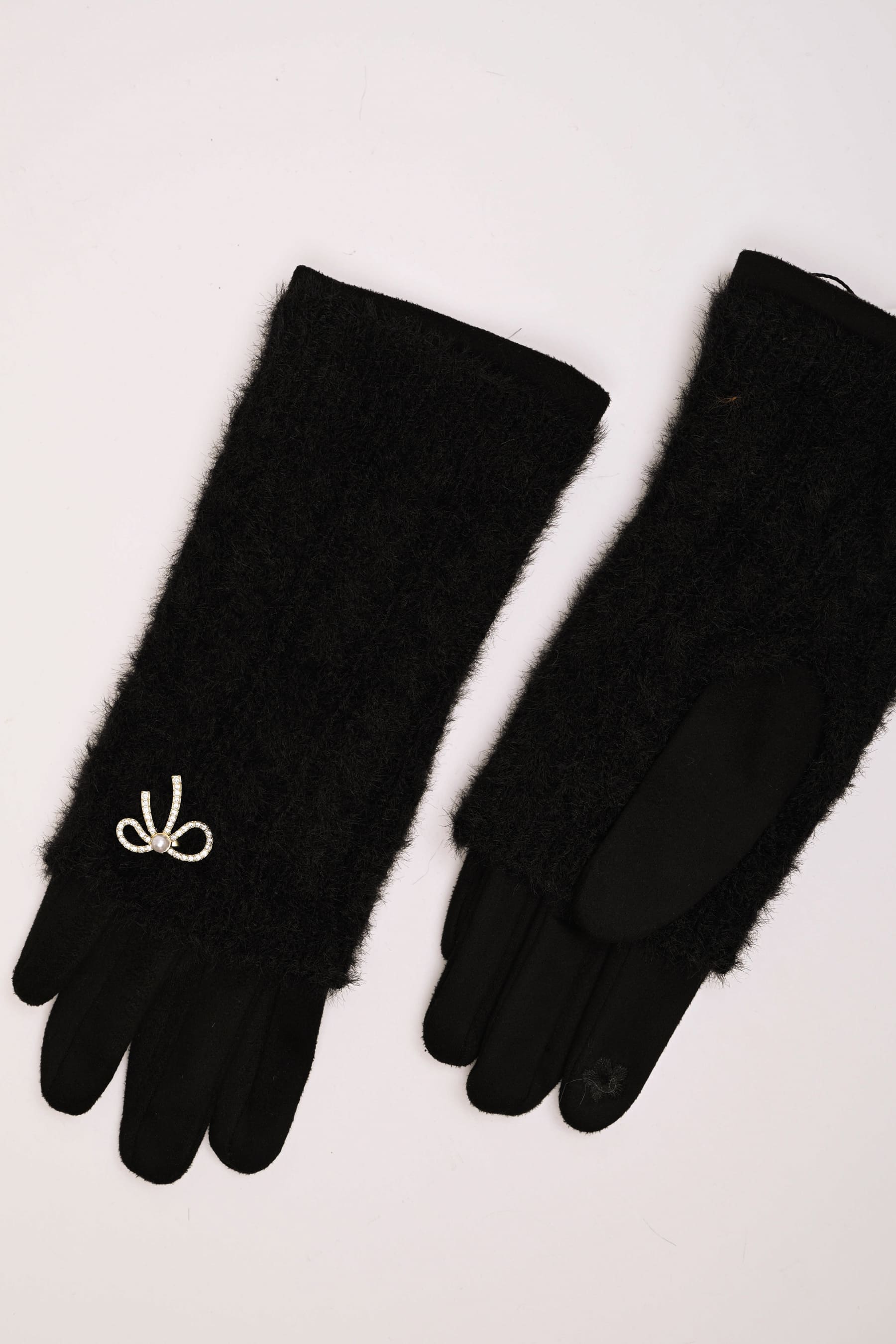 Guanti con fiocco strass