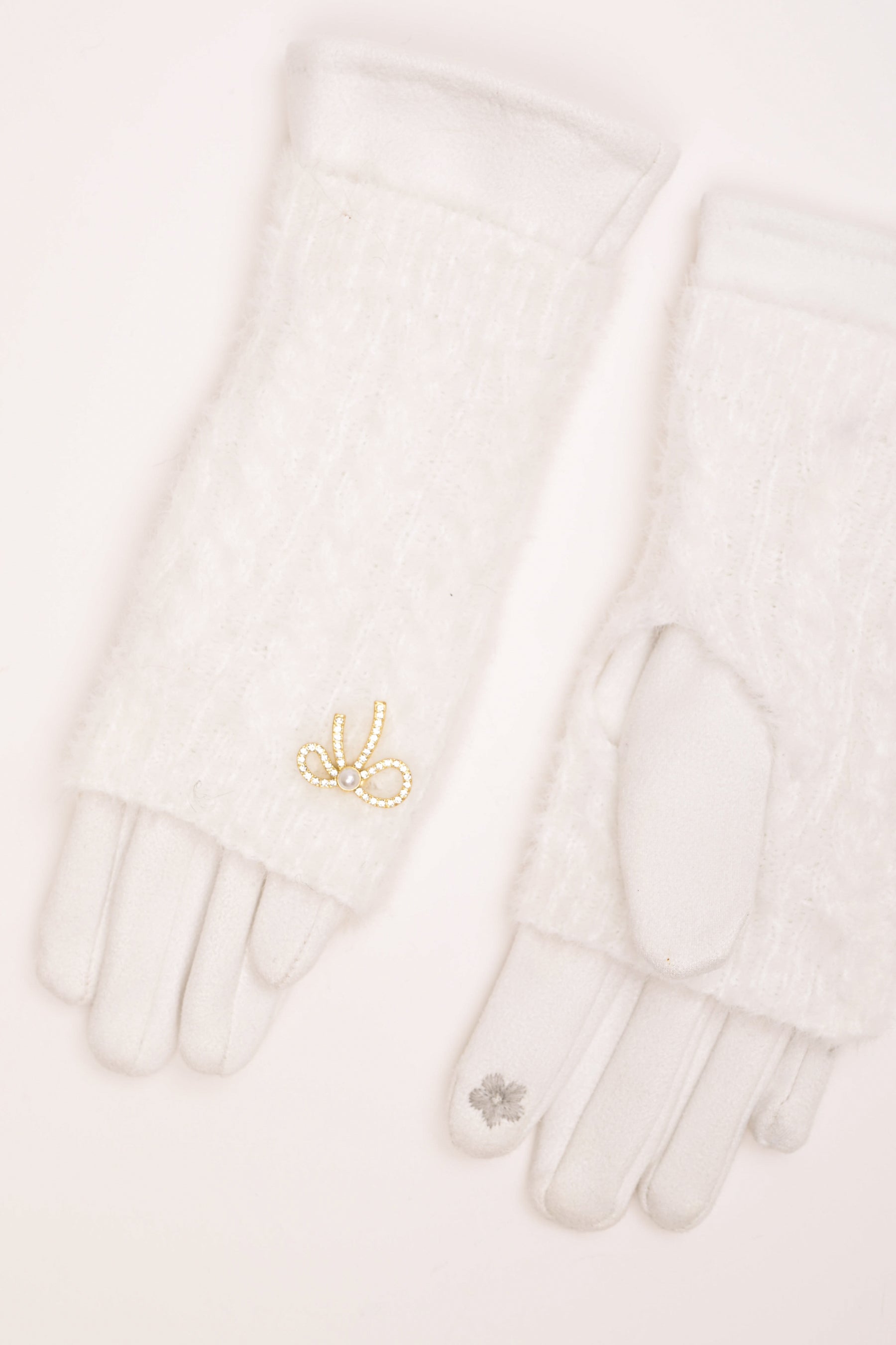 Guanti con fiocco strass