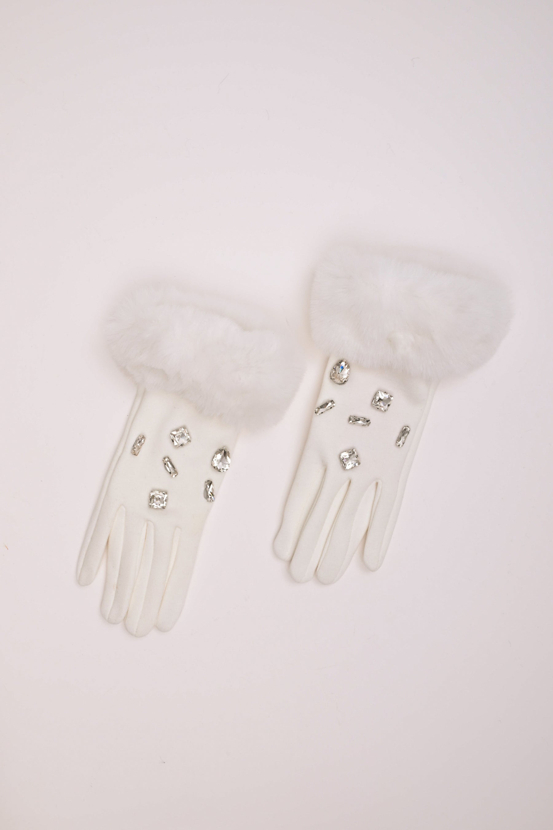 Guanti con polsini in faux fur e strass