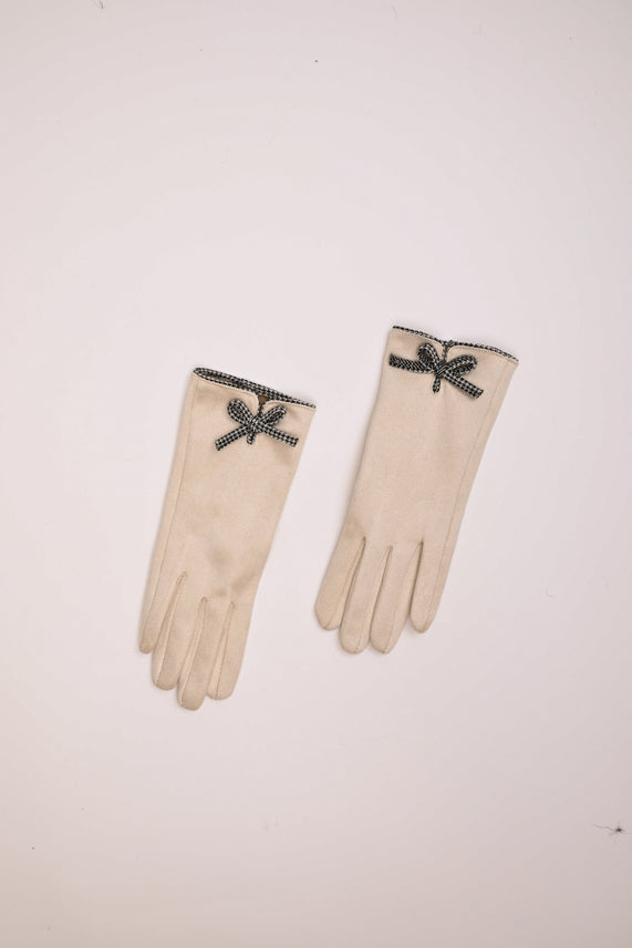 Guanti con fiocco pied de poule